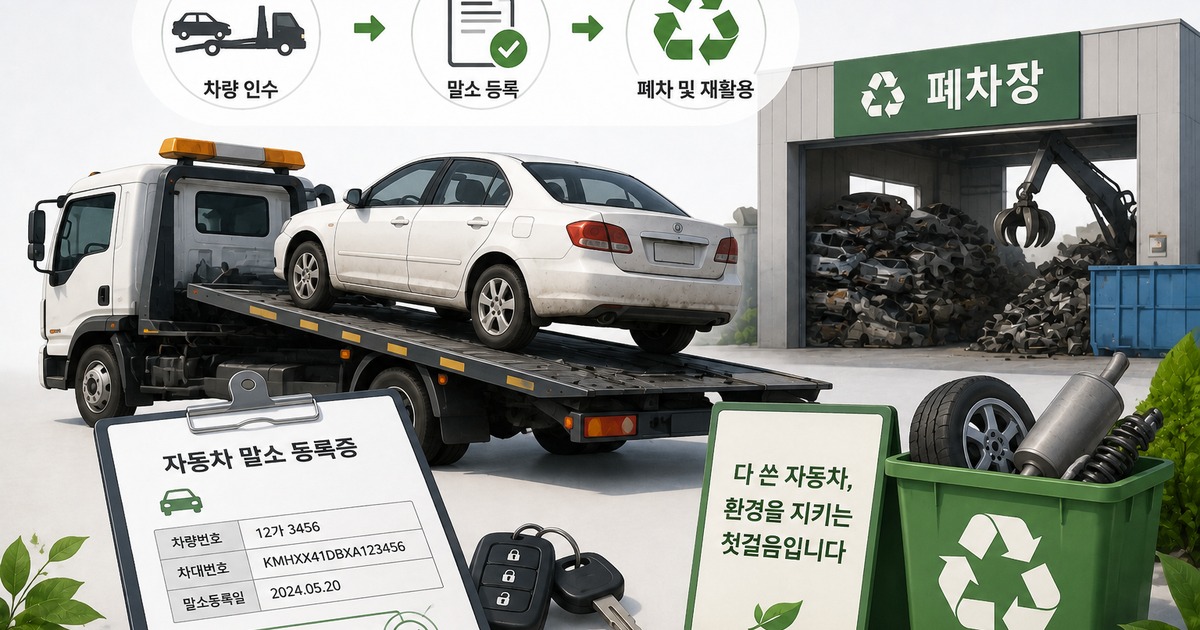 폐차 절차를 상징하는 그래픽 일러스트
