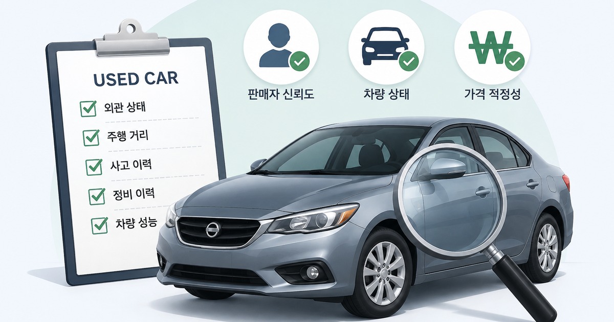 중고차 구매 절차를 상징하는 그래픽 일러스트